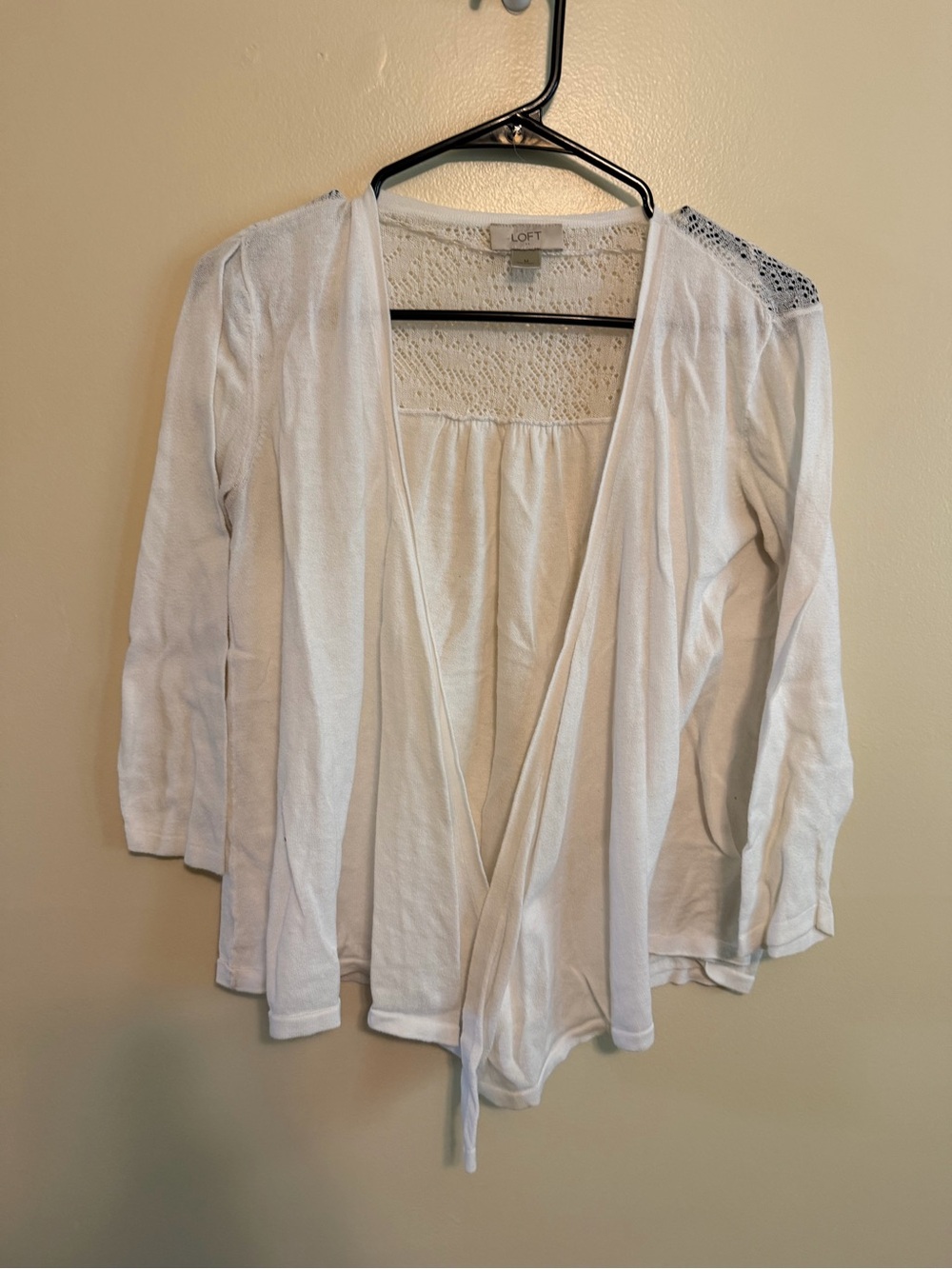 LOFT Cream Crochet Lace Knit Cardigan
